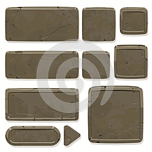 Stone Rock plates boards games gui. Mineral cartoon banners in isometric flat style
