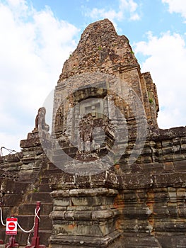 Stone rock tower at Ancient buddhist khmer temple architecture ruin of Pre Rup in Angkor Wat complex, Siem Reap Cambodia