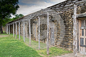 Stone ruins with rustic woodwork