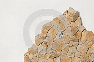 Stone sample rough mountain rock solid object grey on white light wall pattern background, empty space blank abstract