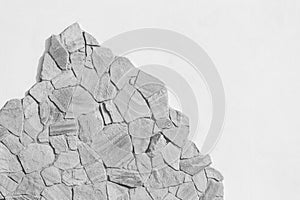 Stone sample rough mountain solid object grey on white light wall pattern background, empty space blank abstract