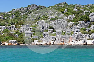 Stone sarcophaguses in Kekova, photo