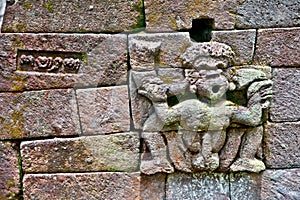 Stone sculpture in ancient erotic Candi Sukuh-Hindu Temple on J