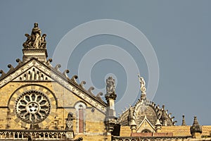 Stone sculpture decoration on Victoria Turminus Railway Station nowCSMT Railway Station a UNESCO world Heritage Site Mumbai