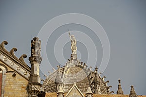 Stone sculpture decoration on Victoria Turminus Railway Station nowCSMT Railway Station a UNESCO world Heritage Site Mumbai