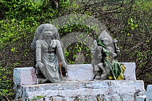 Stone sculpture of idols outside  temple in tamil Nadu