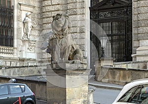 Stone sculpture Lion with Shield, Neue Burg or New Castle, Vienna, Austria