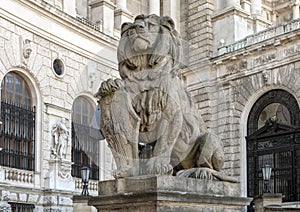 Stone sculpture Lion with Shield, Neue Burg or New Castle, Vienna, Austria photo