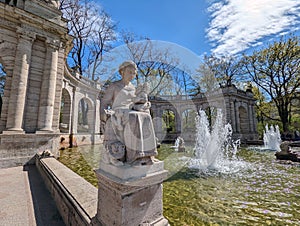 Stone sculpture & x22;Snowhite and the Gnome& x22; at MÃÂ¤rchenbrunnen in Park Friedrichshain photo