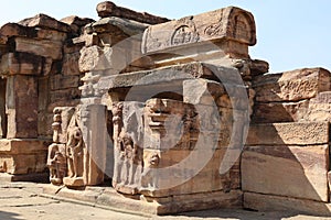 Stone Sculptures, Virupaksha Temple, Pattadakal Temples, near Badami, Bagalot, Karnataka, India.