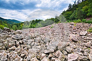 The stone sea at the foot of the Kamenna hill over Vyhne village