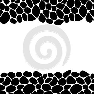 Stone seamless border frame vector illustration. Pebble template background. Black and white paving repeated card
