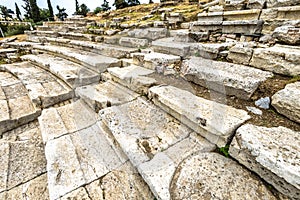 Stone seats of Theater of Dionysus at Acropolis foot, Athens, Greece