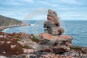 Stone seid. View of Barents Sea near Teriberka Kola Peninsula, Russia.