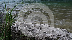 Stone on the shore of the lake, rock