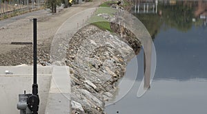 stone shoring on the river bank