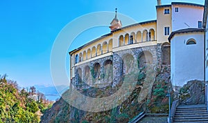 The tall walls of Madonna del Sasso Sanctuary, Orselina, Switzerland