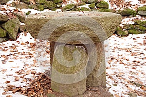 Stone slab looks like table.