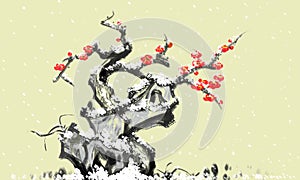 Stone snow plum Blossom Chinese painting