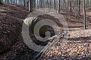 Stone sphere ball in forest in Slatina