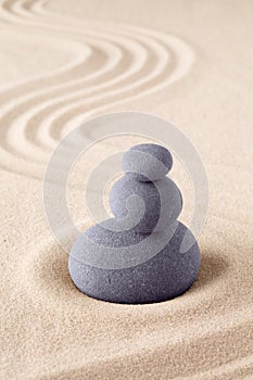 Stone stack, Japanese zen sand garden with pile of rocks