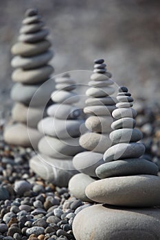 Stone stacks on pebble beach