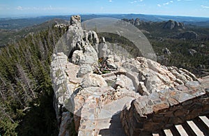 Stone staircase leading down from Harney Peak Fire Lookout Tower in Custer State Park