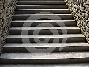 a stone staircase leading up to a stone wall