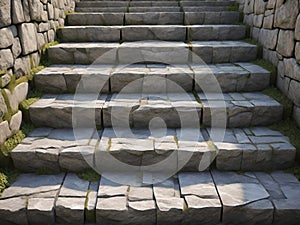 a stone staircase leading up to a stone wall