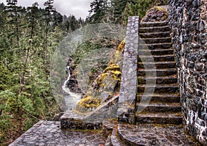 Stone Stairs In Forest Next To River