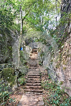 Stone stairs go up to peak of mountain