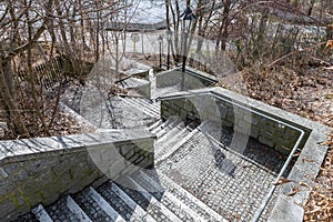 Stone stairs in a park from top to bottom, Germany