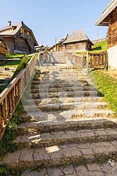 Stone stairs in the street in Drvengrad Serbia