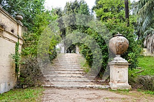 Stone stairs in Villa Doria Pamphili park in Rome