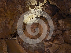 Stone stairway leadinf to a large underground cave in Carlsbad Caverns