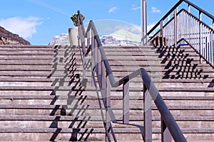 Stone stairways going up downtown in Broto, Huesca, Spain. Conceptual for journey, trip, growth and achievement