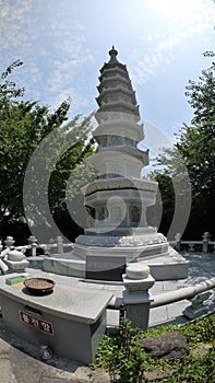 Stone statue of Buddha, deity, sacred animal and creature