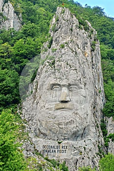 The Stone Statue of Decebalus, king of the Dacians, at the Iron Gates, on Danube River - landmark attraction in Romania