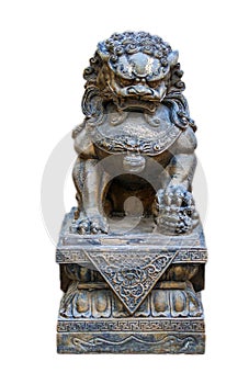 Stone statue. Guardian Lion Foo Fu dog guard. Buddhist sculpture