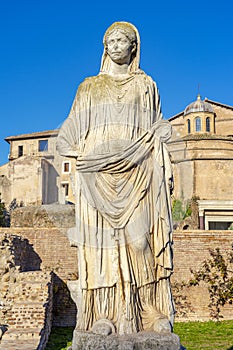 stone statue inside the palatine hill in the space of the sacerdotal order of the vestias, Rome, Italy