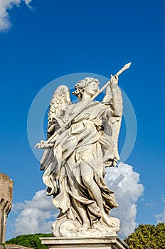 Stone statues of angels and apostles Eliyev on the bridge over the River Tiber leading to Castel Sant'Angelo in Rome, capital of I