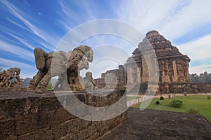 Stone statues of gallant, galloping horses at 13th CE Sun Temple in Konark, Odisha