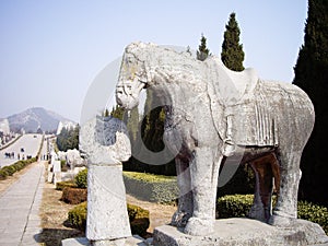 Stone Statues of Man and Horse along Spirit Way of Qianling Mausoleum, Xian, China