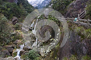 Stone Steep Steps . Treking walking hking Huangshan Mountain. An