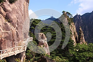 Stone Steep Steps . Treking walking hking Huangshan Mountain. An