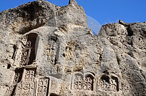 Stone steles with crosses , Geghard monastery,Armenia