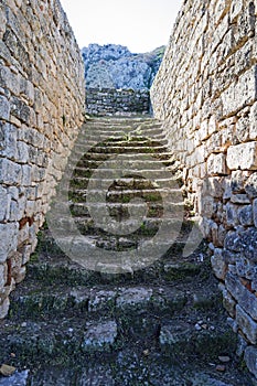 Stone steps at the Acrocorinth castle, Peloponnese - Greece