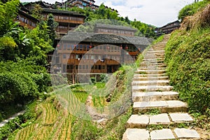 Stone steps in ping'an village at longsheng china