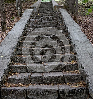 Stone steps in the woods on the monastery grounds