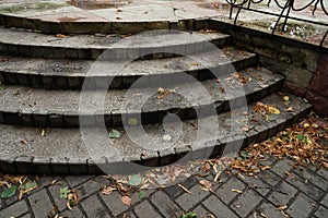 stone steps and yellow leaves. Autumn theme Autumn theme